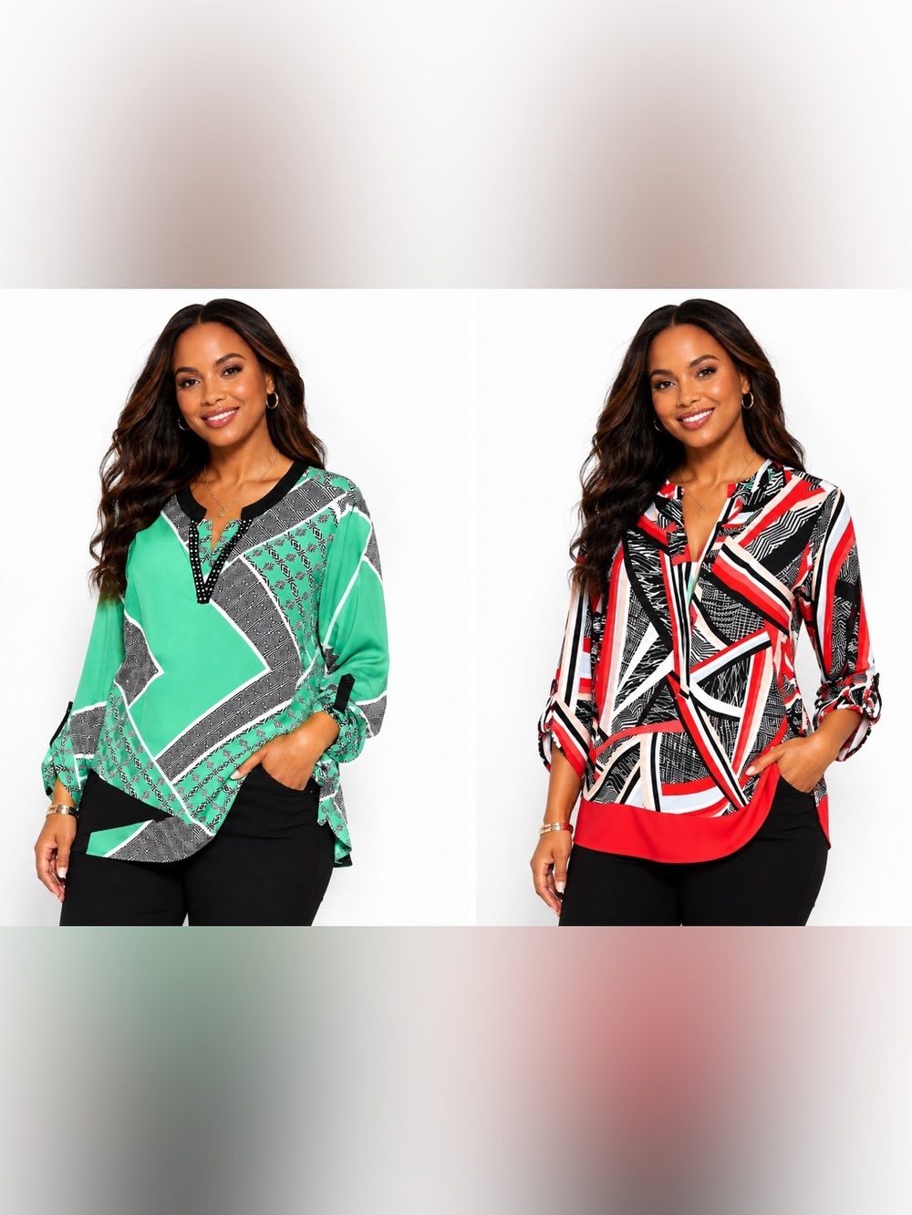 Valerie Stevens Blouse Bundle Size M 2 Tops Geometric Print Work Office Career